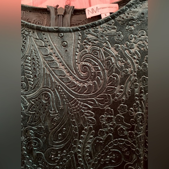 Neiman Marcus Vintage Dark Green Embossed Damask Velvet Long Sleeve Dress Size S - Picture 2 of 5